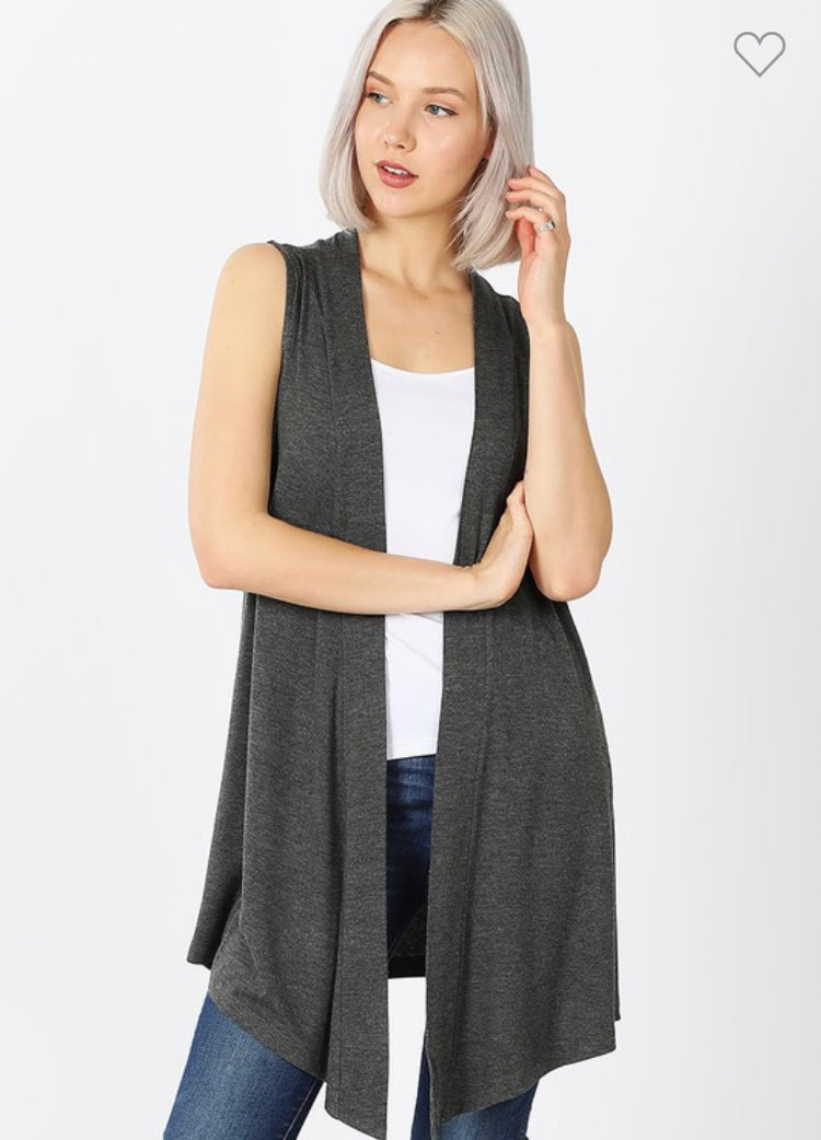 Gray Sleeveless Cardigan