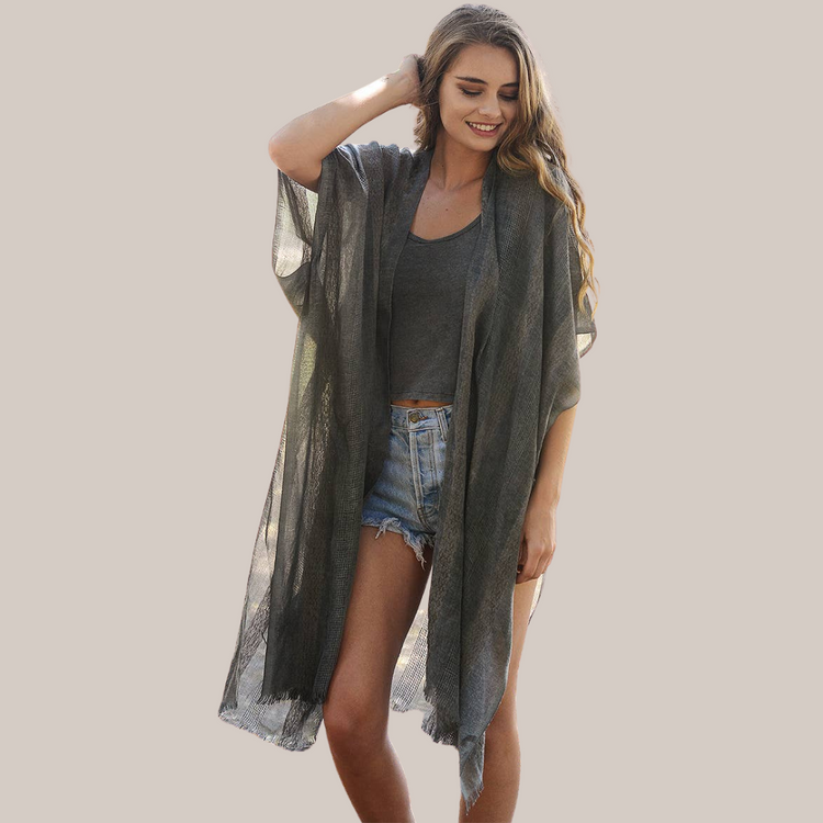 Woven Longline Tribal Kimono Sage