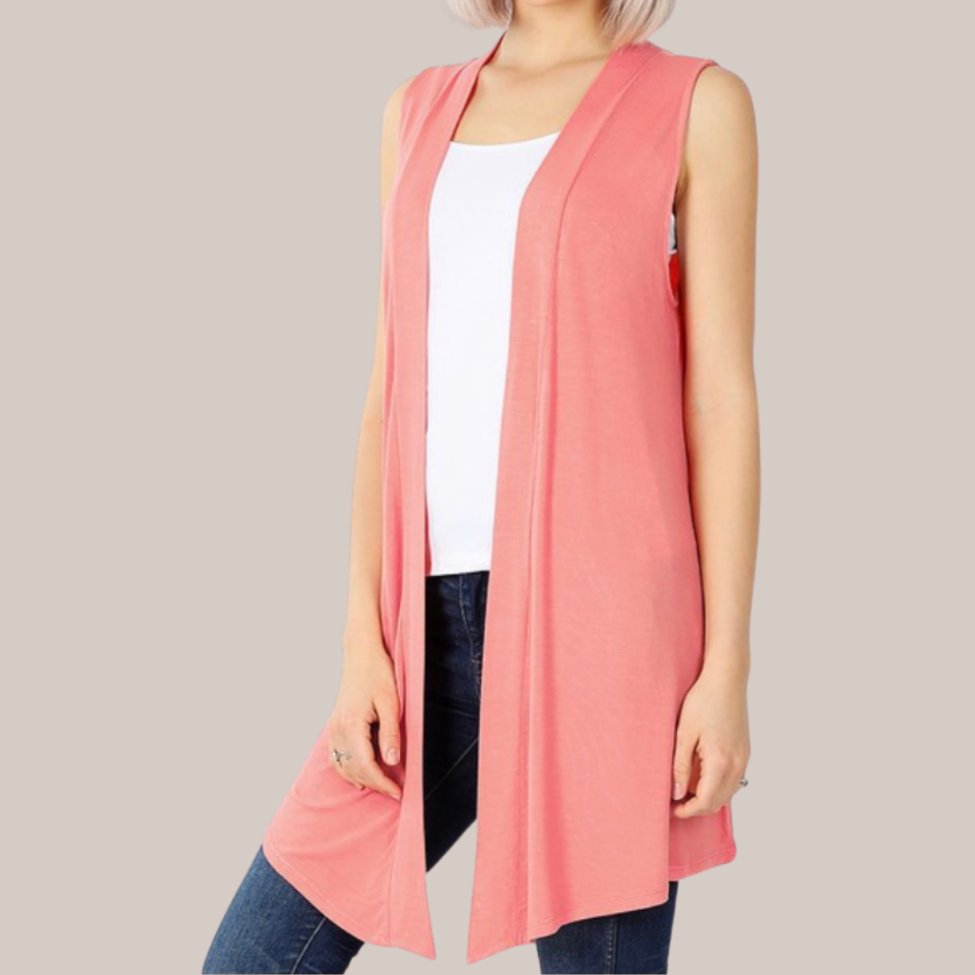 Coral Sleeveless Cardigan