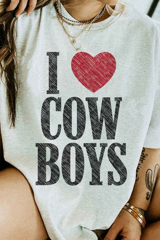 I LOVE COWBOYS WESTERN COUNTRY GRAPHIC TEE